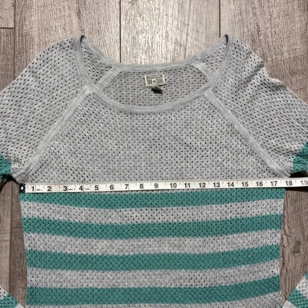 Converse‎ One Star Large Women’s Crochet Knit Striped Sweater Gray Mint - Picture 2 of 10
